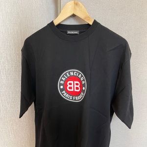 Balenciaga Men’s T-shirt with Red Logo - Black Medium Short Sleeve Tee Fashion